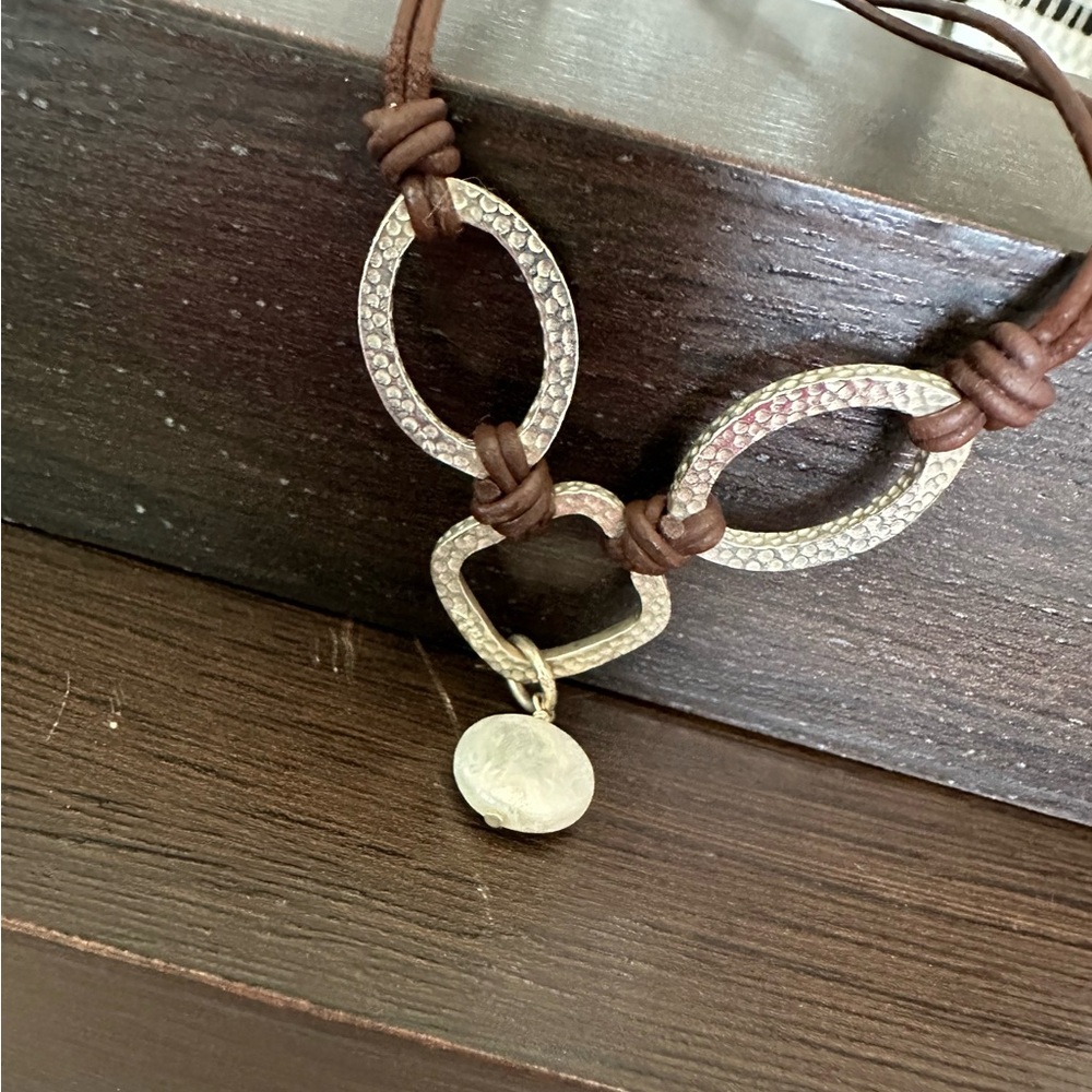 Brown and Silver Textured Necklace with Pendant